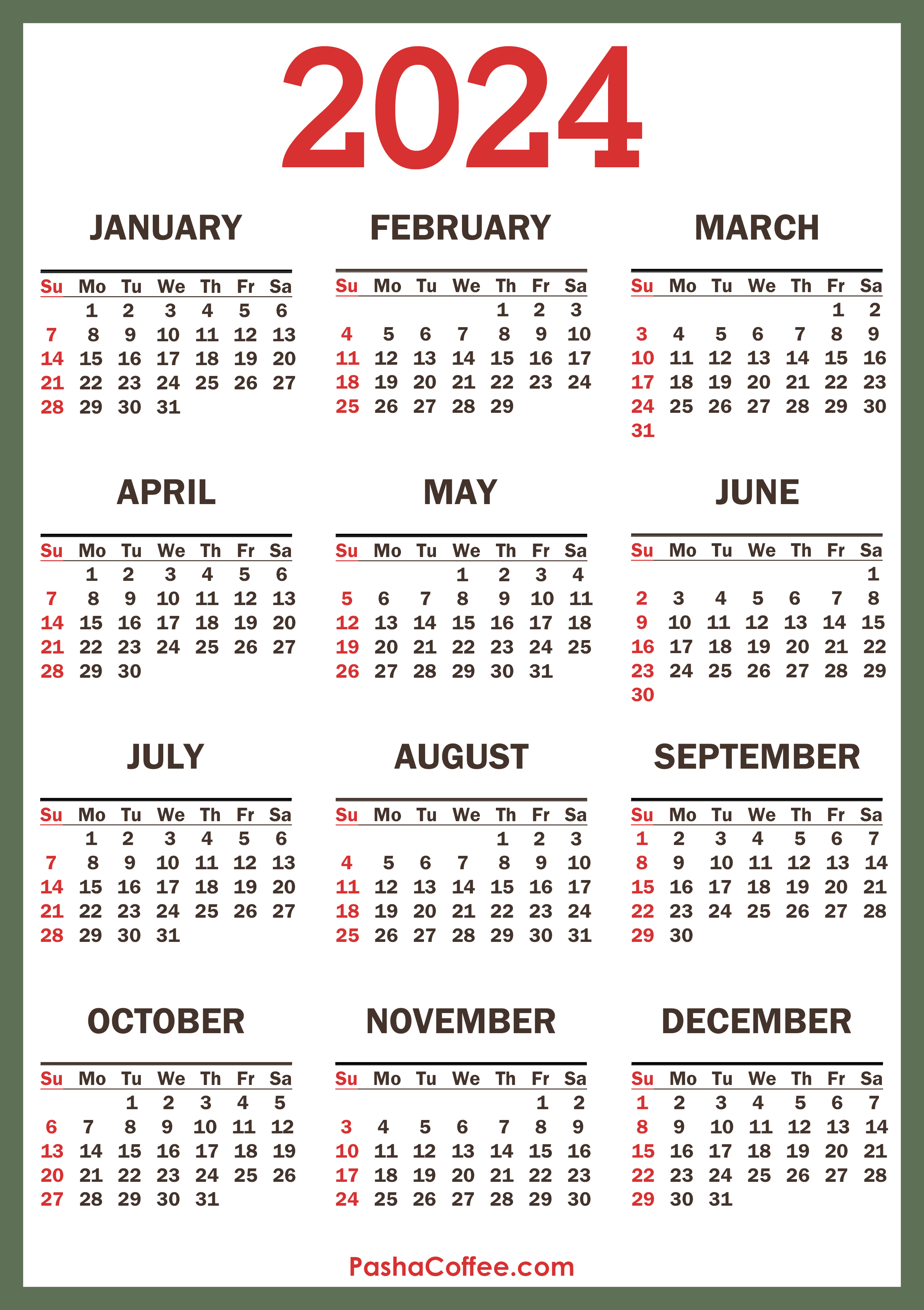 2024 Year Calendar Pdf Download Free Holidays Calendar 2024